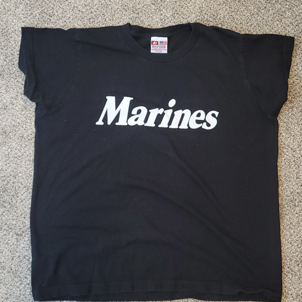 Bayside Men's Black White Black Marines Short Sleeve Tshirt Size XL